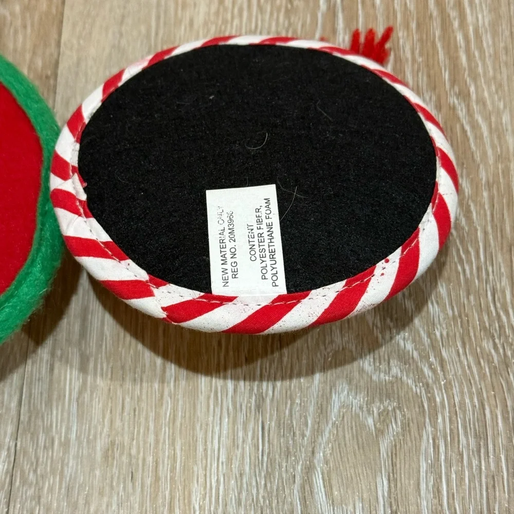 Vintage Pier 1 Cloth Santa Penguin Wine Glass Base Coasters 2pc Set
